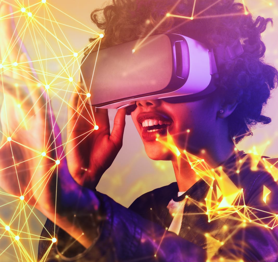 image of person wearing a VR headset